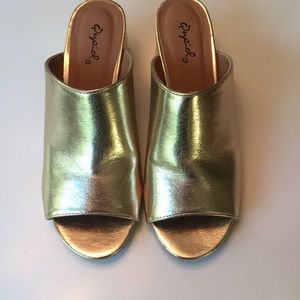 Gold stacked mules. Size 6
